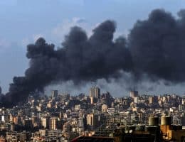 Smoke billows from Beirut's southern Dahiya suburb following Israeli airstrikes across Lebanon as a two-week ceasefire is announced in the U.S.-Israeli war on Iran, April 8, 2026. (Photo: © Marwan Naamani/dpa via ZUMA Press/APA Images)