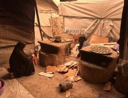 Palestinian women, including widows of people killed by the Israeli genocide in Gaza, prepare Maamoul biscuits before Eid al-Fitr in displacement camps, Nuseirat refugee camp, central Gaza, March 15, 2026. (Photo: Moiz Salhi/APA Images)