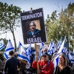 Israeli protesters during an judicial overall protests outside the Knesset in Jerusalem, February 20, 2023. (Photo: Ilia Yefimovich/dpa via ZUMA Press/APA Images)