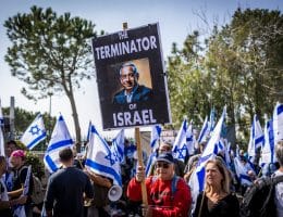 Israeli protesters during an judicial overall protests outside the Knesset in Jerusalem, February 20, 2023. (Photo: Ilia Yefimovich/dpa via ZUMA Press/APA Images)