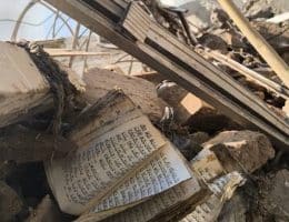 Scene from the the destruction of the Rafi-Nia synagogue in Tehran from an Israeli bombing, on April 7, 2026. (Photo shared via MB Ghalibaf on social media)