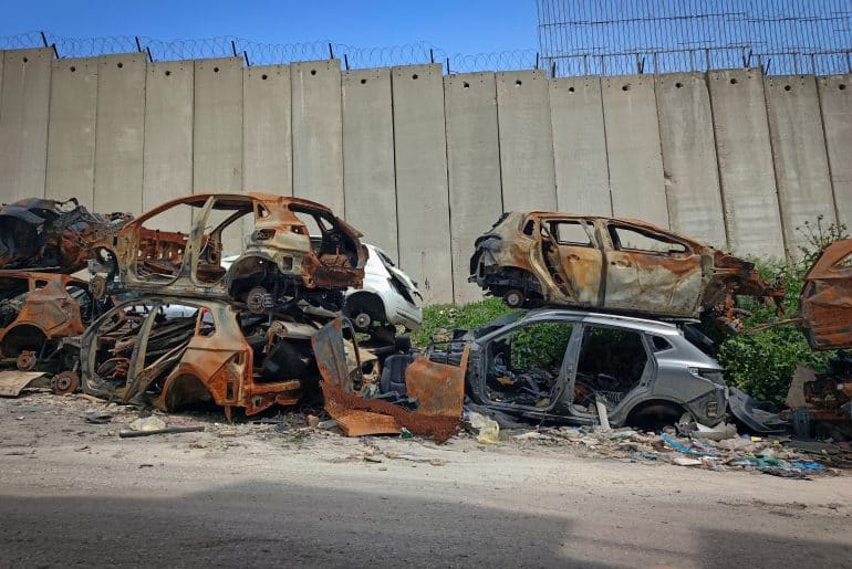 The Israeli separation wall in Bir Nabala, April 2026. (Photo: Qassam Muaddi/Mondoweiss)