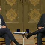 Rabbi Eliot Cosgrove, left, interviews MirYam Institute CEO Benjamin Anthony at the Park Avenue Synagogue on March 20, 2026. (Image: Screenshot)