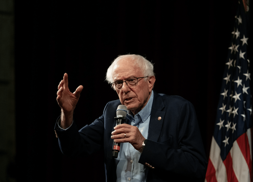 Senator Bernie Sanders (I-VT) speaking at a student Q&A at Stanford University about "Who Controls the Future of AI: The Oligarchs or the People?" on February 20th 2026. (Wikimedia)