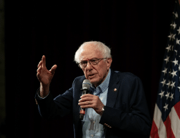 Senator Bernie Sanders (I-VT) speaking at a student Q&A at Stanford University about "Who Controls the Future of AI: The Oligarchs or the People?" on February 20th 2026. (Wikimedia)