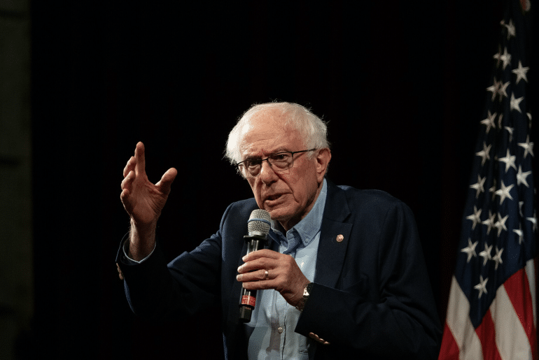 Senator Bernie Sanders (I-VT) speaking at a student Q&A at Stanford University about "Who Controls the Future of AI: The Oligarchs or the People?" on February 20th 2026. (Wikimedia)