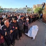 Palestinians attend the funeral of Nassim al-Kalazani, a police colonel who was killed in an Israeli strike targeting his vehicle, in Khan Younis, in the southern Gaza Strip, on May 6, 2026. (Photo: Tariq Mohammad / APA Images)