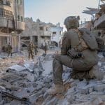 A photo released by the Israeli military on November 12, 2023, shows Israeli troops conducting ground operations in the northern Gaza Strip. (IDF/Handout via Xinhua) (Credit Image: © Chen Junqing/Xinhua via ZUMA Press APAimages)