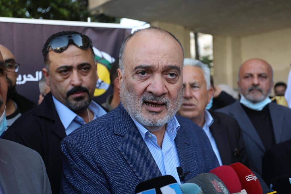 Senior Fatah member Nasser al-Qudwa speaks during a press conference after he arrives in Gaza on April 14, 2021. (Photo: Ashraf Amra/APA Images)