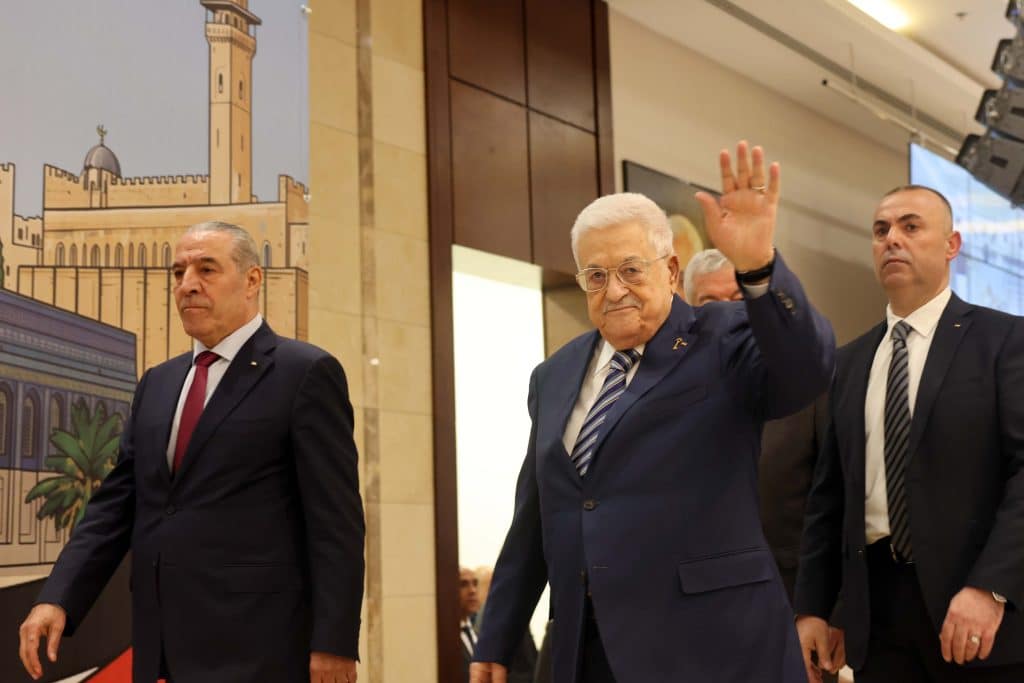 Palestinian Authority President Mahmoud Abbas and PA Vice President Hussein al-Sheikh at Fatah's Eighth General Congress in Ramallah, May 14, 2026. (Photo: Thaer Ganaim/APA Images)