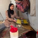 Days before her wedding, Amani Abu Salma was shocked to find her belongings eaten through by rodents inside her tent, April 19, 2026. (Photo: Tariq Mohammad/APA Images)