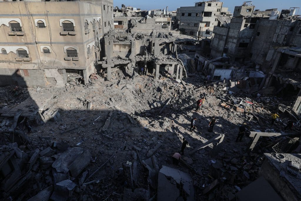 Aftermath of an Israeli airstrike in Bureij refugee camp, central Gaza, May 23, 2026. (Photo: Moiz Salhi/APA Images)