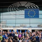 Gathering in support of Israel in front of the European Parliament in Brussels in the wake of the October 7 attacks, October 11, 2023.