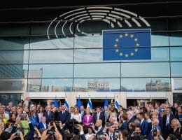 Gathering in support of Israel in front of the European Parliament in Brussels in the wake of the October 7 attacks, October 11, 2023.