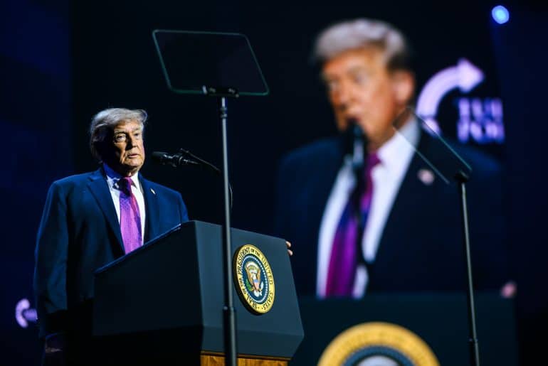 President Donald J. Trump delivers remarks at a Turning Point USA event at Dream City Church in Phoenix, Arizona on Friday, April 17, 2026. (Official White House Photo by Daniel Torok)