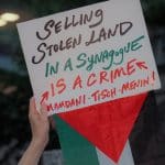 Photo taken at PAL-Awda NY/NJ's protest against the illegal "Great Israeli Real Estate Event of 2026" on May 5, 2026, at the Park East Synagogue in Manhattan. (Photo: PAL-Awda NY/NJ)