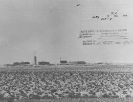 Photograph of the construction site near Dinoma in the Negev desert for Israel's then-secret nuclear reactor was taken during 1960, and is located in State Department records at the National Archives (Record Group 59, Records of the Special Assistant to the Secretary of State for Atomic Energy and Outer Space, General Records Relating to Atomic Energy, 1948-62, box 501, Country File Z1.50 Israel f. Reactors 1960).