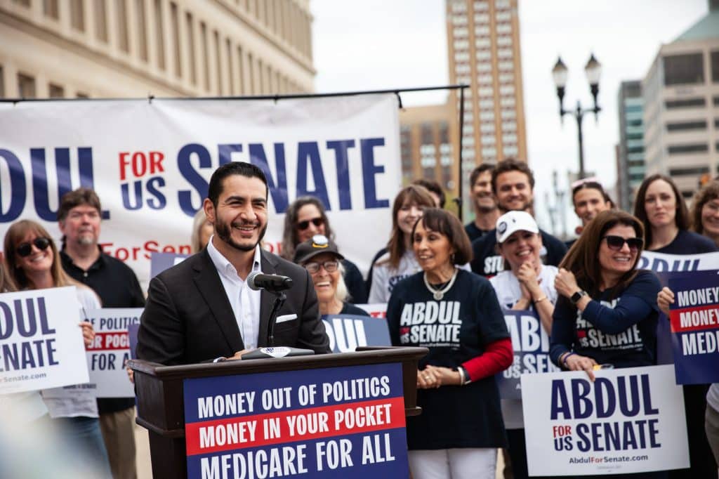 Abdul El-Sayed speaks at a campaign press conference on April 14, 2026. (Photo: Abdul for Senate)
