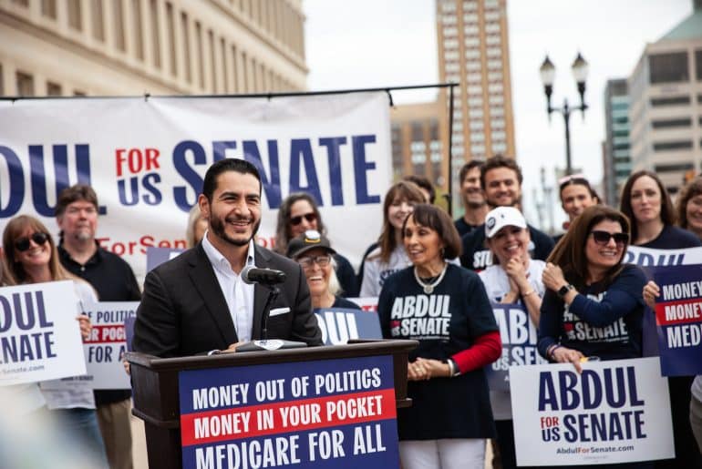 Abdul El-Sayed speaks at a campaign press conference on April 14, 2026. (Photo: Abdul for Senate)