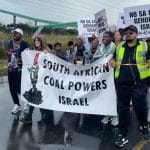 Protest against South African coal exports to Israel at the Richards Bay Coal Terminal north of Durban, on May 16, 2026. (Photo: Riley Singh)