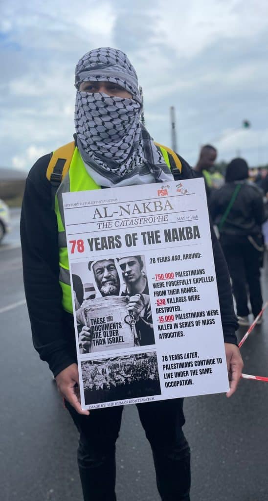 Protester at a rally against South African coal exports to Israel at the Richards Bay Coal Terminal north of Durban, on May 16, 2026. (Photo: Riley Singh)