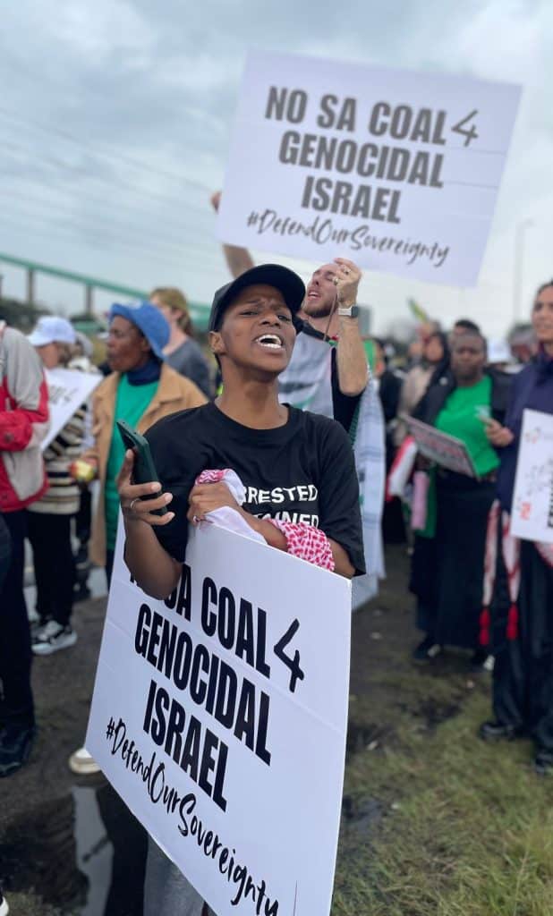 Protesters at a rally against South African coal exports to Israel at the Richards Bay Coal Terminal north of Durban, on May 16, 2026. (Photo: Riley Singh)