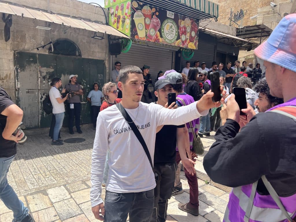 Israelis confront Protective Presence activists in Jerusalem's Old City, on May 15, 2026. (Photo: Jared Hillel/Mondoweiss)