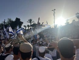 Gangs of extremist settler youth gather in front of Jerusalem's Damascus Gate, chanting “Death to Arabs” and “May your village burn”, as heavily armed police officers watched on, on May 15, 2026. (Photo: Jared Hillel/Mondoweiss)