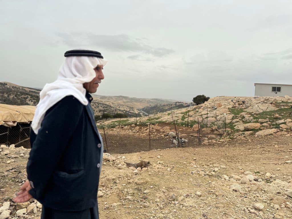 Abu Nayef al-Jahhalin, 71, whose Bedouin community in Jabal al-Baba is threatened with forcible displacement, May 2026. (Photo: Shatha Hammad)