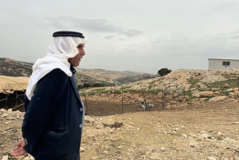Abu Nayef al-Jahhalin, 71, whose Bedouin community in Jabal al-Baba is threatened with forcible displacement, May 2026. (Photo: Shatha Hammad)