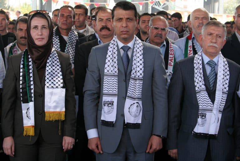 Oppositional Fatah leader Mohammed Dahlan (Center) at a festival at the Palestine Polytechnic University in Hebron, Oct 13, 2009. (Photo: Najeh Hashlamoun/APA Images)