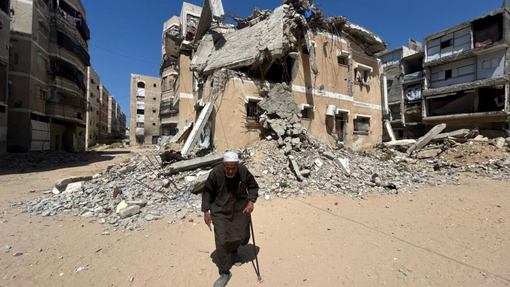 Ismail Atiya Nasir al-Din, 91, sits amid the rubble of his destroyed home in Gaza, displaced for a second time in his life after surviving the Nakba of 1948. (Photo courtesy of the author)