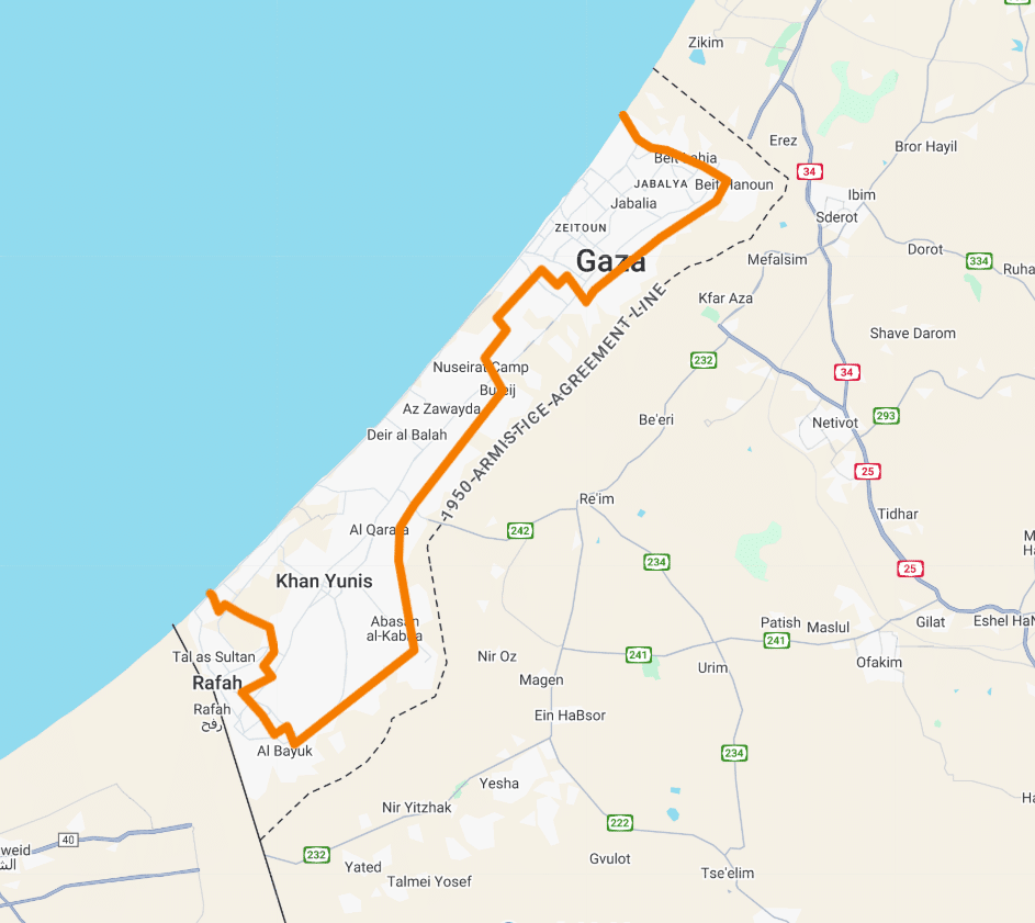 A map of the "orange line" distributed by the Israeli army to international organizations (Photo: Screenshot/GISHA)