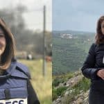 (Right) Amal Khalil reporting in Southern Lebanon for Lebanon's al-Akhbar Newspaper (Photo: Amal Khalil's Facebook Page). (Left) Shireen Abu Akleh Reporting for Al Jazeera. (Photo: Wikimedia Commons)