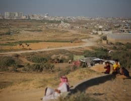 Destroyed buildings and damaged farmland are seen following the Israeli war in Nuseirat, central Gaza, May 14, 2026. (Photo: Hassan Jedi/APA Images)