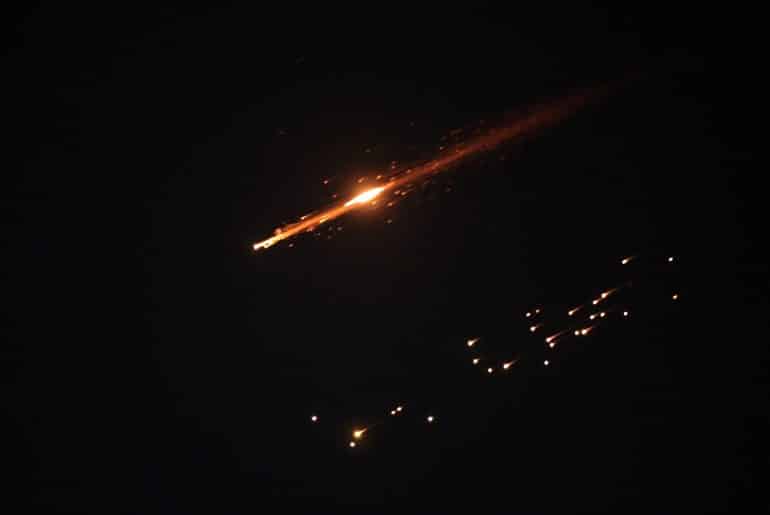 Missiles fired from Iran toward Israel in retaliation for U.S.-Israeli attacks, March 28, 2026. (Photo: Mamoun Wazwaz/APA Images)