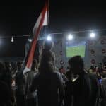 The Egyptian Relief Committee organized a rare public screening of the World Cup match between Egypt and Beligum, providing electricity, screens, and an internet connection, June 15, 2026. (Photo: Mazen Breem)