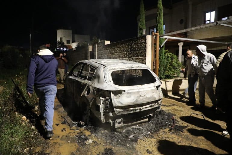 Aftermath of an Israeli settler attack on the village of Deir al-Hatab, east of Nablus in the West Bank, March 22, 2026. (Photo: Mohammed Nasser/APA Images)