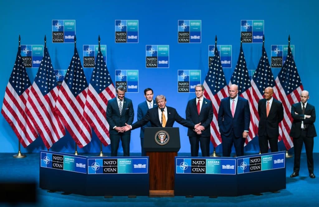 President Donald J. Trump holds a press conference at the 2026 NATO Summit, Wednesday, July 8, 2026, at the Bestepe Presidential Compound in Ankara, Turkey. (Official White House Photo by Daniel Torok)