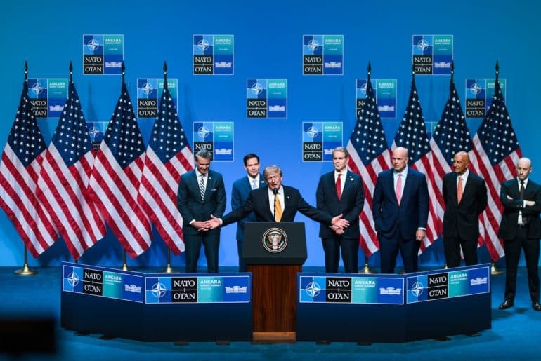 President Donald J. Trump holds a press conference at the 2026 NATO Summit, Wednesday, July 8, 2026, at the Bestepe Presidential Compound in Ankara, Turkey. (Official White House Photo by Daniel Torok)