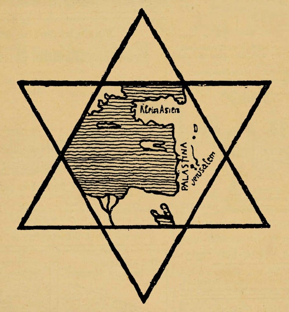 Star of David with a map of the eastern Mediterranean, on the heading of the weekly Die Welt, June 4, 1897.