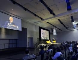 Gad Saad speaking to a panel at the World Symposium Against Antizionism (Photo: Shiri Pasternak)