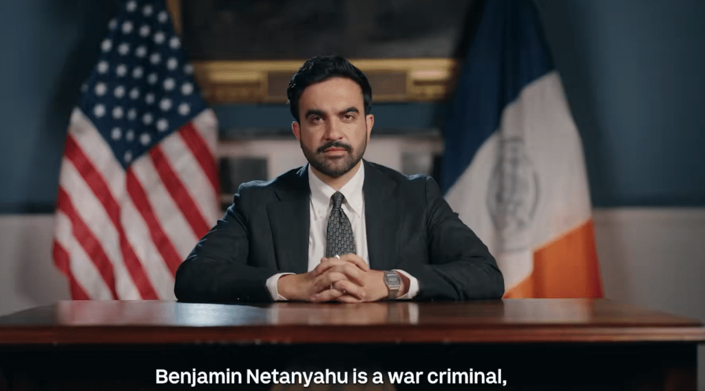 Screenshot from a video New York City Mayor released on July 21, 2026, calling Israeli Prime Minister Benjamin Netanyahu a war criminal.