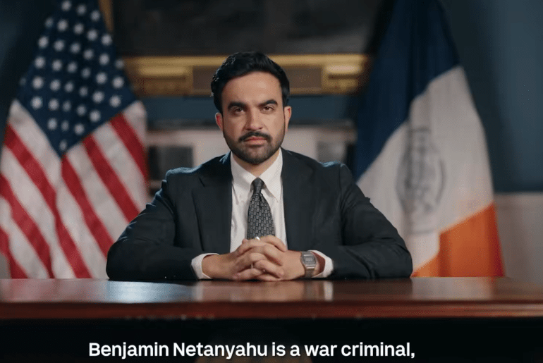 Screenshot from a video New York City Mayor released on July 21, 2026, calling Israeli Prime Minister Benjamin Netanyahu a war criminal.