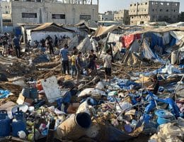 Aftermath of an Israeli airstrike on the pharmaceuticals warehouse of al-Aqsa Martyrs Hospital in Deir al-Balah, central Gaza, August 1, 2026. (Photo: Ahmed Ibrahim/APA Images)