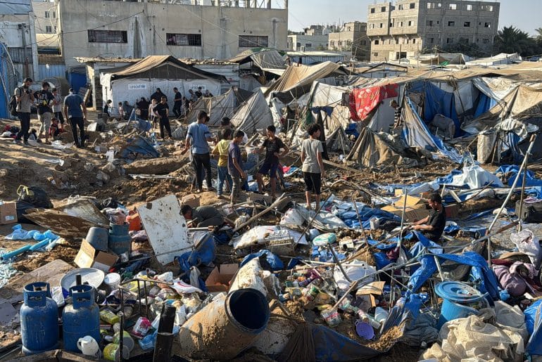 Aftermath of an Israeli airstrike on the pharmaceuticals warehouse of al-Aqsa Martyrs Hospital in Deir al-Balah, central Gaza, August 1, 2026. (Photo: Ahmed Ibrahim/APA Images)
