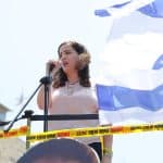 Naama Lazimi at an anti-government demonstration, 2025. (Photo: Wikimedia Commons)