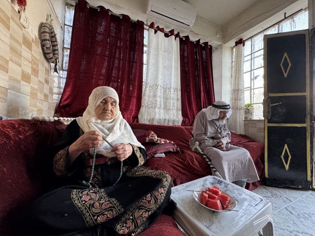 Members of the Abu Alia family, who have continued to be harassed by settlers and the Israeli military in the West Bank village of al-Mughayyir, July 2026. (Photo: Shatha Hammad)