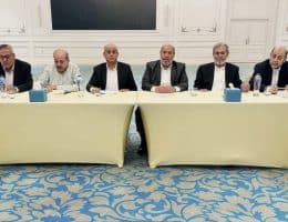 Hamas political chief Khalil al-Hayya, third from right, meets with representatives of Palestinian factions in Cairo. (Photo: Hamas/via Telegram)