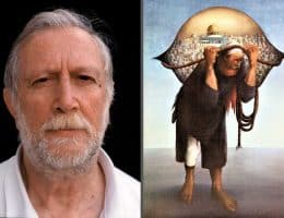 Left: Sliman Mansour. Right: "Camel of Burdens" by Sliman Mansour. (Photo: Wikimedia Commons/Palestinian Museum Digital Archive)